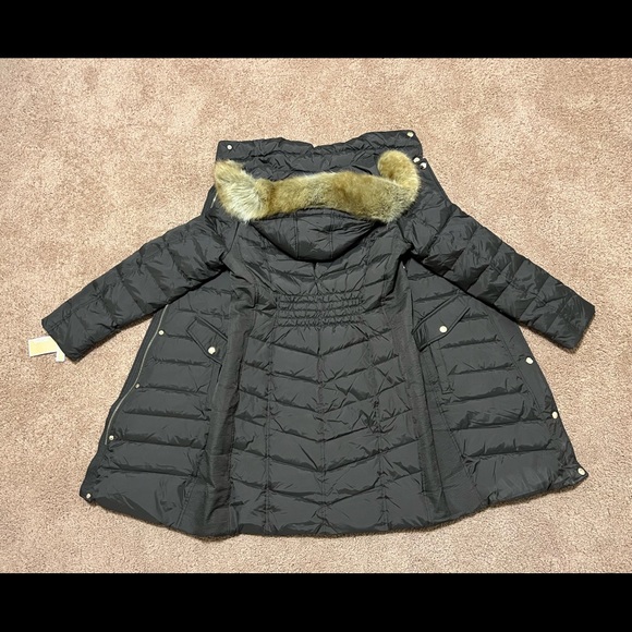 Michael Kors Faux-Fur Trim Hooded Down Coat Color - DARK MOSS SMALL - Picture 2 of 4